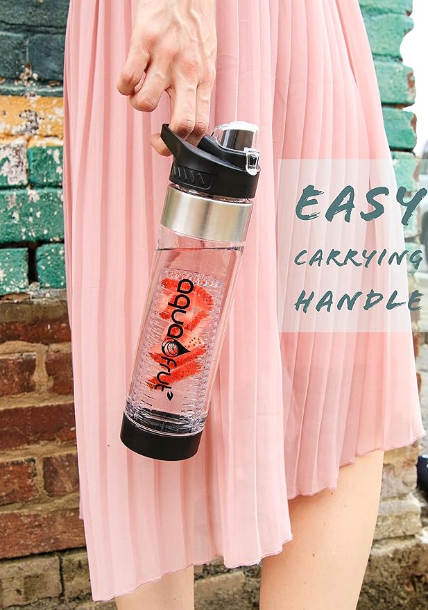 NEW AquaFrut Bottom Loading Fruit Infuser Water Bottle - BPA Free Tritan Plastic - Leak Proof - 24 OZ - Infusion Recipe eBook (Purple)