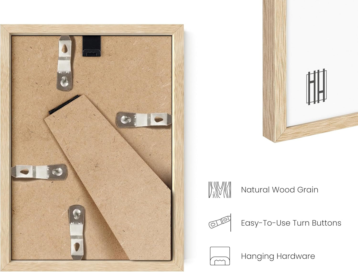 HAUS AND HUES Natural Oak Wood Gallery Wall Tabletop Frames Made with Real American Oak and Shatter-free Plexiglass - Set of 6 (Four 4x6, Two 5x7, Framed Beige)