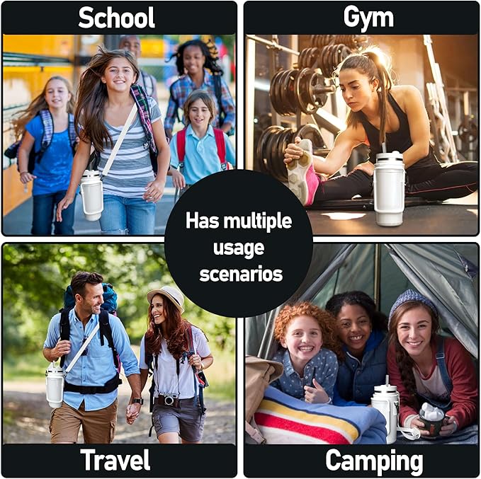 Water Bottle Carrier Bag with Phone Pocket for 40oz Tumbler with Handle, Adjustable Strap Neoprene Water Bottle Sleeve Pouch for Hiking Camping Travelling. (White)