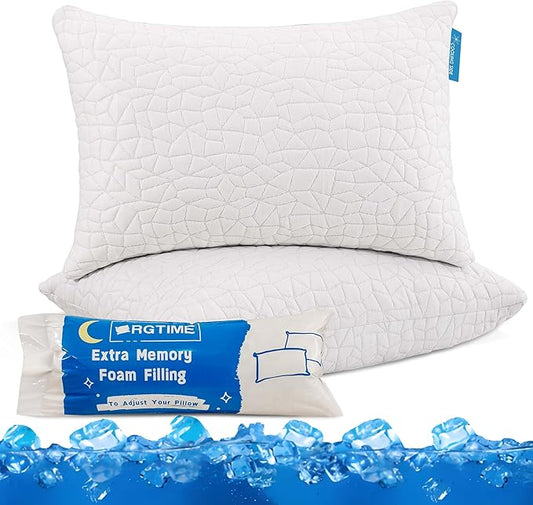 Cooling Pillows for Sleeping, Adjustable Shredded Memory Foam Bed Pillows King Size Set of 2, Cool Pillow for Hot Sleepers, with Extra Fill for Side Back and Stomach Sleepers