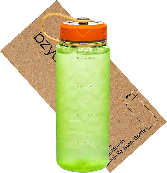 bzyoo HydroPop 36oz Water Bottle w/Strap - Leak-Proof, Hydration Intake Tracking Measurement, Wide Mouth for Ice. Perfect for Gym, Travel, Outdoor - Color Green