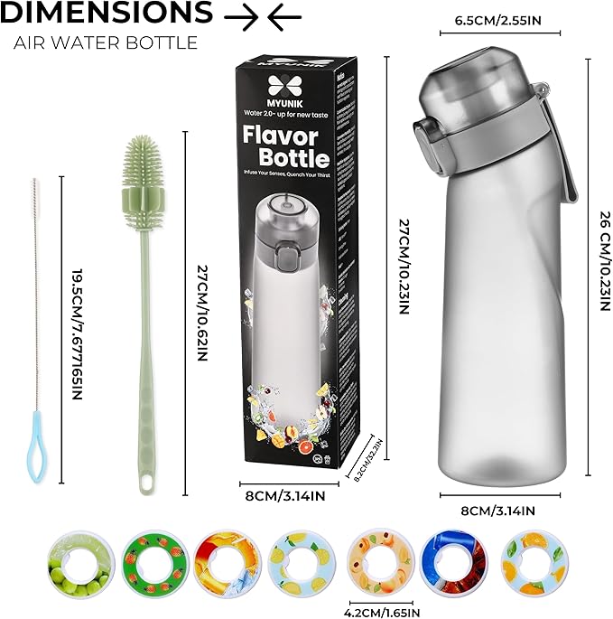 Air Water Bottle 650ML - Scented Air Water up Bottle with 7 Flavor Pods, BPA-Free Tritan, With Cleaning Kit | Sugar-Free Hydration Solution Flavored Water Bottle