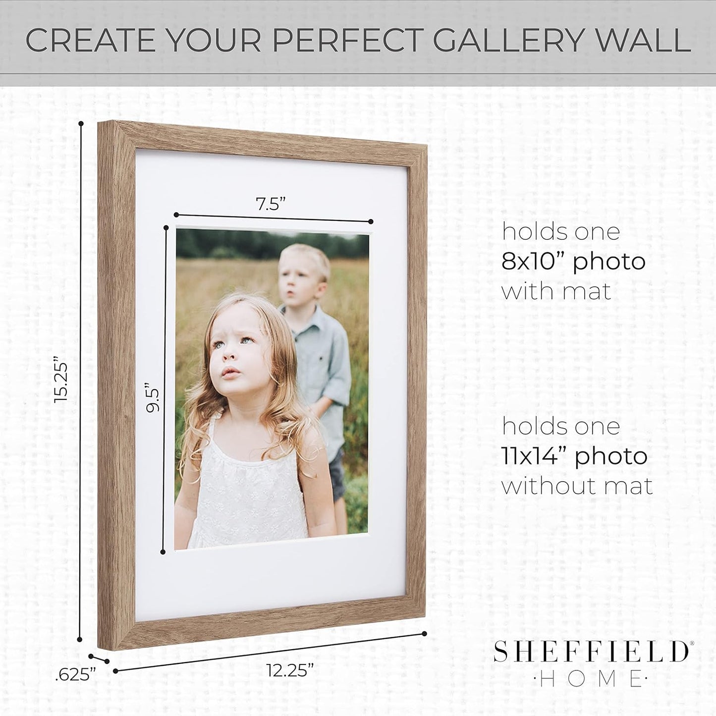 Sheffield Home 9 Piece Gallery Wall Frame Set, 11x14 Inch, Light Natural