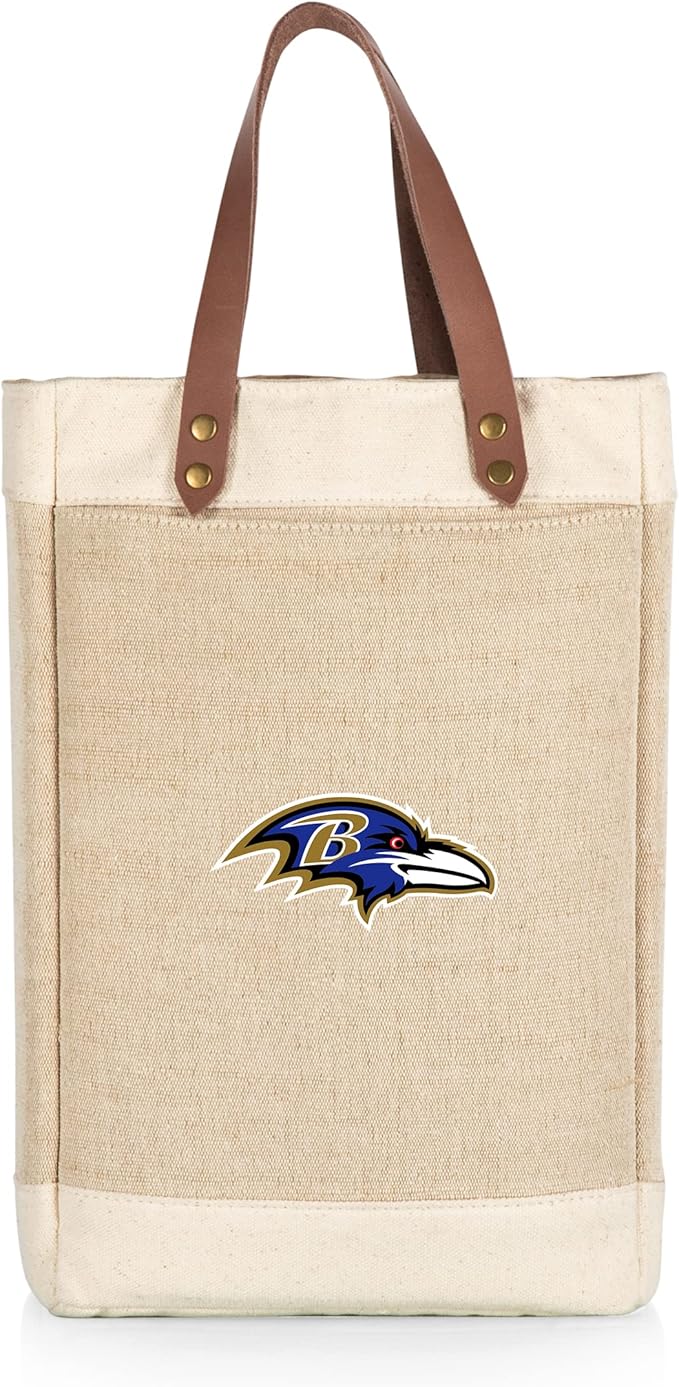 PICNIC TIME NFL Pinot - Jute 2 Bottle Insulated Wine Bag - Wine Tote Bag - Wine Gift Bag, (Beige)