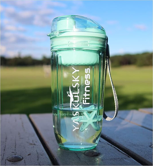 Protein Shaker Water Bottle BPA Free Drinking Bottle for Fitness Gym and Outdoor Sports Shaker Bottle with Lanyard, Green