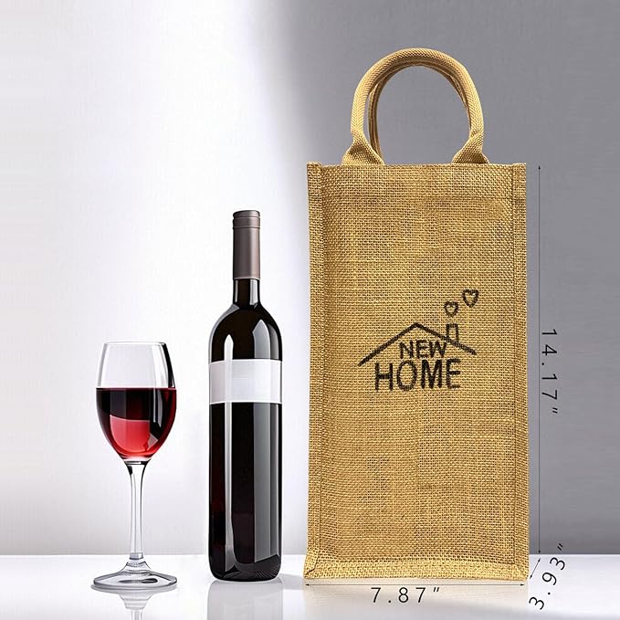 Jute Burlap Double Bottle Wine Gift Tote Bags with Soft Cotton Handles Reusable for Wedding, Parties,Birthdays