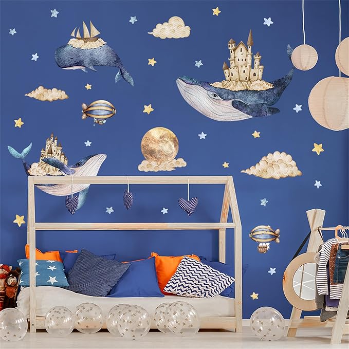 Removable Vinyl Whale Wall Decal Sea Life Wall Sticker Decor Nursery Kidsroom School Classroom Livingroom Bedroom Bathroom Coastal Ocean Fish Murals Decals
