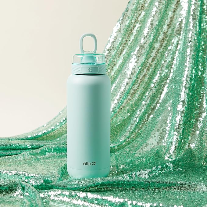 Ello Cooper 22oz Stainless Steel Water Bottle with Straw and Carry Handle, Double Walled and Vacuum Insulated Metal, Leak Proof Locking Lid with Soft Silicone Spout, Reusable, BPA Free, Yucca