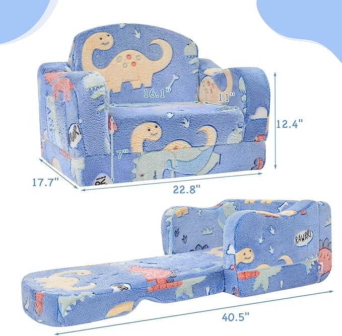 Thick Comfy Toddler Chair and Couch for Kids，2-in-1 Soft Plush Fold Out Sofa for Children，Convertible Couch to Lounger for Toddler