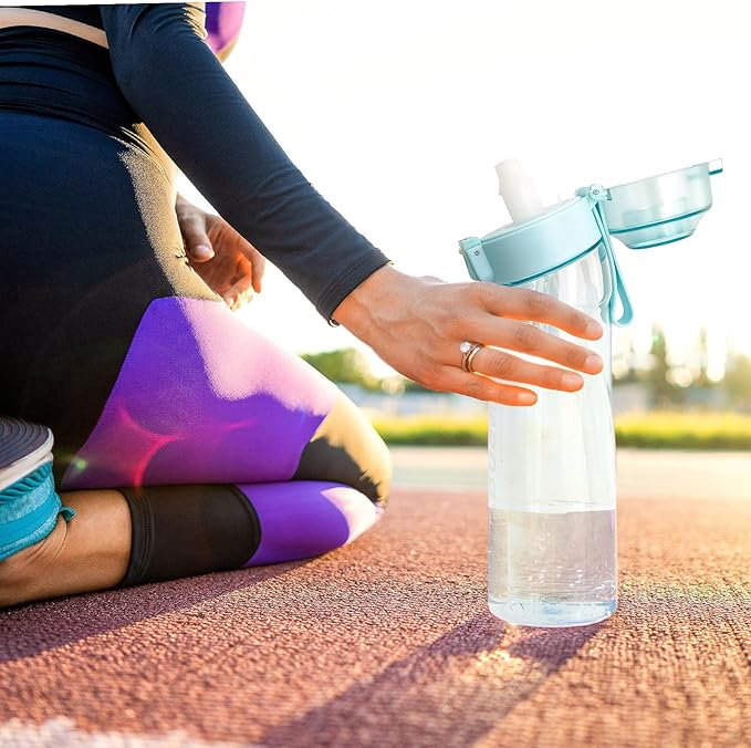 Water Bottle with 7Pcs Air Flavor Pods, Air Bottle Pods Water Bottle, Flavor Caps with Water Bottle, Fruit Scent Pods for Outdoor Sport(Blue-7 Pods)