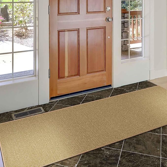 Machine Washable Modern Solid Design Non-Slip Rubberback 2x5 Traditional Runner Rug for Hallway, Kitchen, Bedroom, Entryway, 20" x 59", Beige