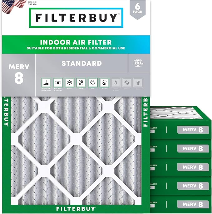 Filterbuy 24x28x2 Air Filter MERV 8 Dust Defense (6-Pack), Pleated HVAC AC Furnace Air Filters Replacement (Actual Size: 23.50 x 27.50 x 1.75 Inches)