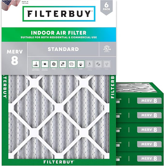 Filterbuy 24x28x2 Air Filter MERV 8 Dust Defense (6-Pack), Pleated HVAC AC Furnace Air Filters Replacement (Actual Size: 23.50 x 27.50 x 1.75 Inches)