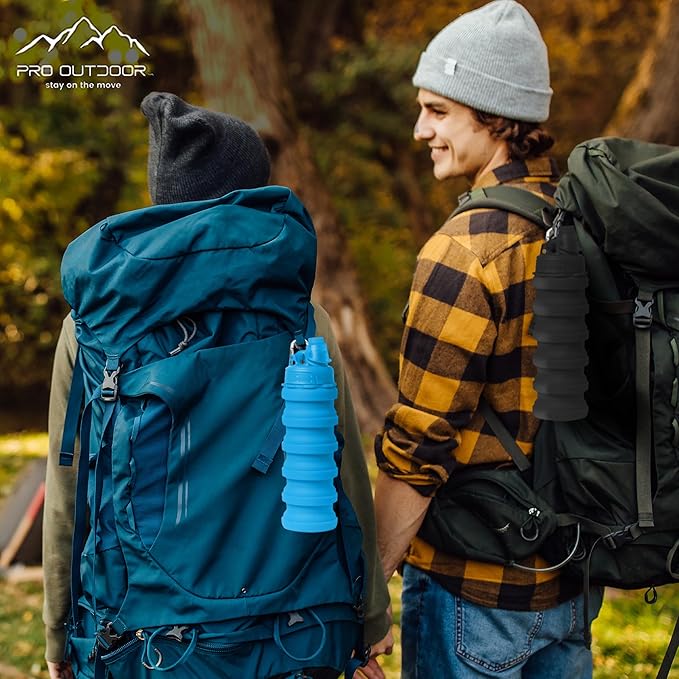 Collapsible Water Bottles - BPA-FREE Silicone Reusable Travel Bottles for Healthy & Safe Hydration, Compact & Portable Design for Hiking & Sports, Lightweight & Foldable, 2-Pack, Blue