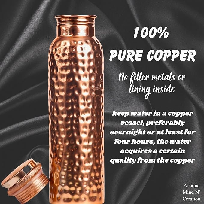 Copper Water Bottle - 34OZ - Versatile and Travel-Friendly Pure Copper Water Bottle – Ayurvedic Copper Drinking Bottle for Women and Men – Wide Mouth Design – | Lab-Tested, Heavy Duty & Leak-Proof |