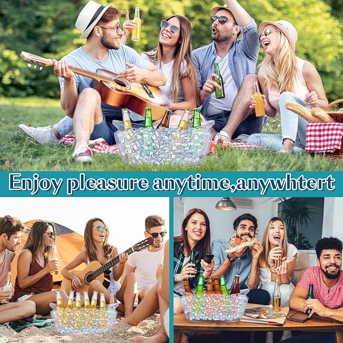 Acrylic Ice Buckets for Parties 2 Pack, IKAYAS 5.5L Large Acrylic Ice Tub with Scoop and Stainless Steel Tongs for Cocktail Bar Mimosa Bar Supplies, Champagne Bucket Beer Bucket Acrylic Tub