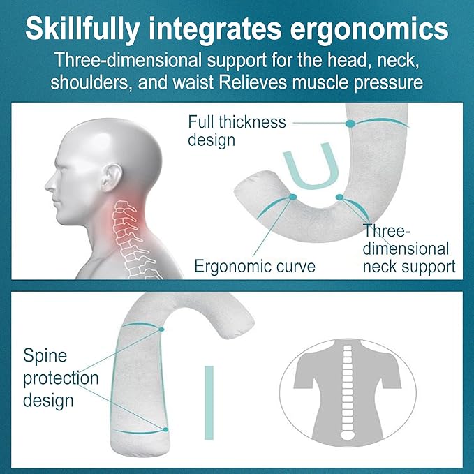 Travel Neck Body Pillow for Car Sleeping, Travel Gifts J Pillow Road Trip Essentials for Adults Kids, Neck&Spine Support Pillows Black