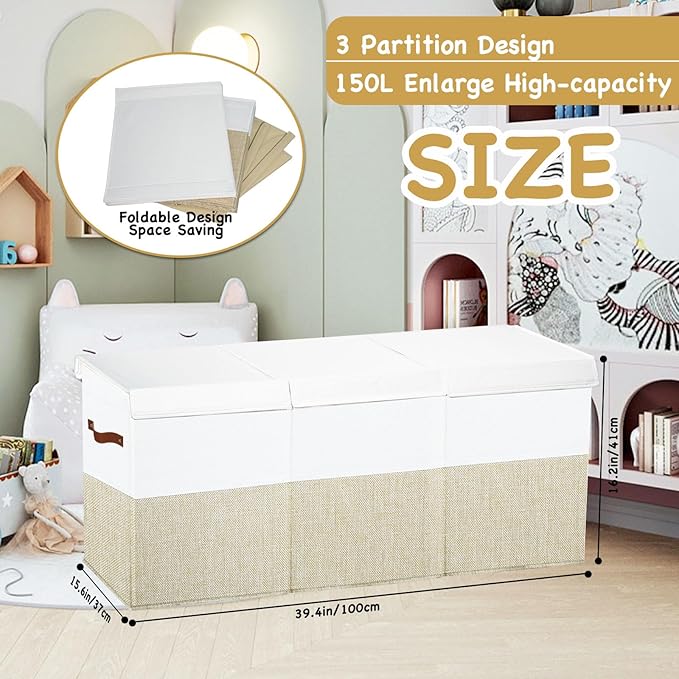 Large Toy Box Chest,Toy Storage Organizer,Storage Bins with Lids,Stuffed Animal Storage,Toy Bins for Kids,Toddlers,Baby,Girls,Nursery,Living Room,playroom(Beige)