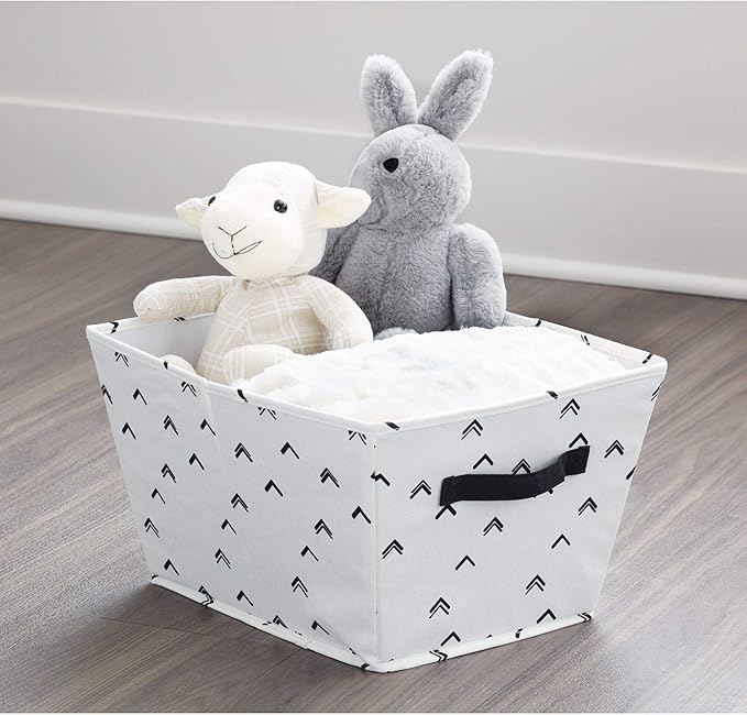 iDesign Arrow Fabric Storage Bin, Angled Medium Basket Container with Dual Side Handles for Closet, Bedroom, Toys, Nursery - Black and White