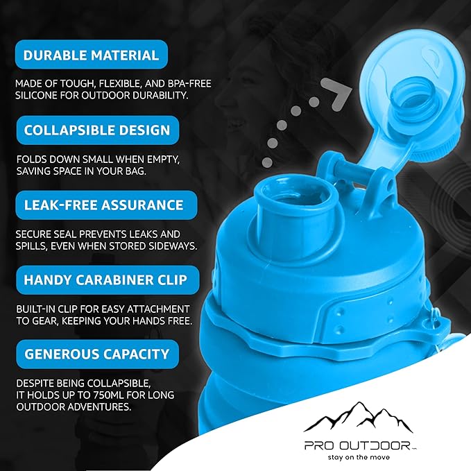 Collapsible Water Bottles - BPA-FREE Silicone Reusable Travel Bottles for Healthy & Safe Hydration, Compact & Portable Design for Hiking & Sports, Lightweight & Foldable, 2-Pack, Blue