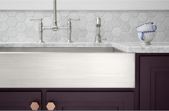 KOHLER Vault 30" Single Bowl 18-Gauge Stainless Steel Apron Front Kitchen Sink Undermount Installation K-3943-NA