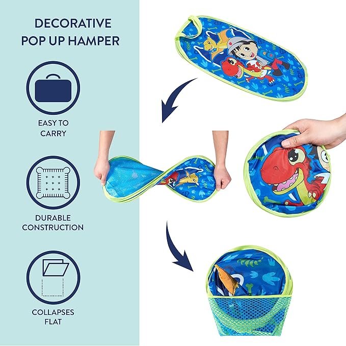 Idea Nuova Ryans World Pop Up Laundry Storage Hamper with Durable Carry Handles, 21" H x 13.5" W X 13.5" L