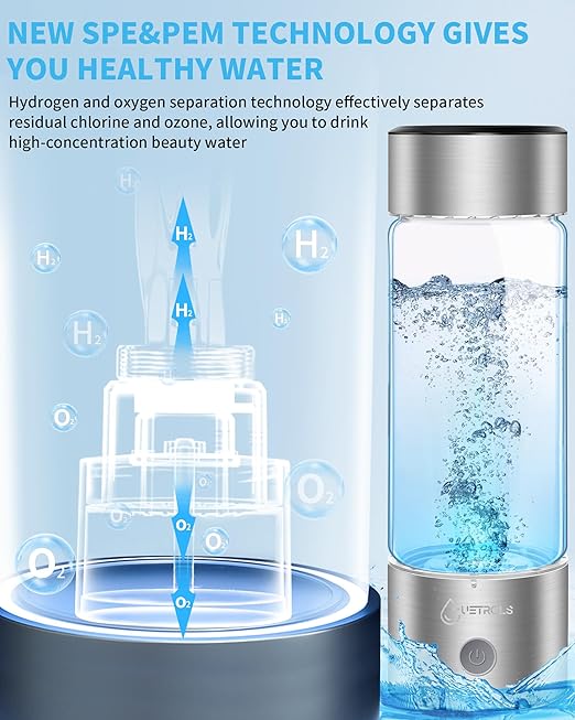 Hydrogen Water Bottle 2024, Hydrogen Water Bottle Generator Improve Water in 3 Minutes Mothers Day Gifts for Mom, Hydrogen Water Ionizer Machine with SPE PEM for Home, Office, Travel, Drinking(Silver)