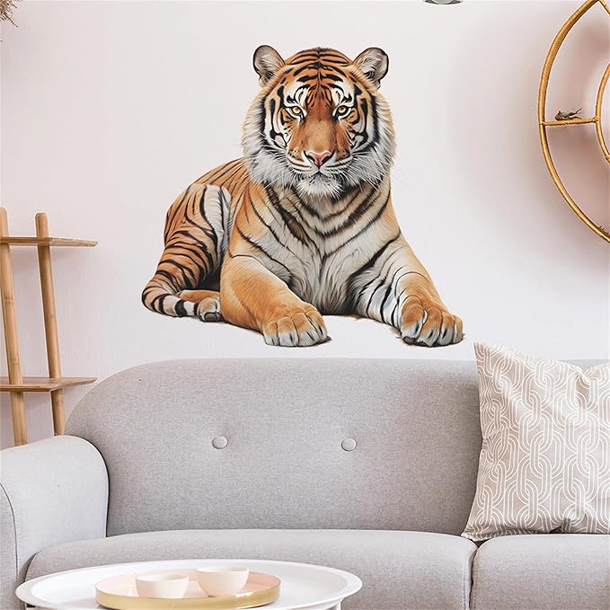 Lifelike Tiger Wall Decal 3D Animals Wall Sticker Safari Wall Decor for Nursery Kid'sroom School Classroom Livingroom Bedroom Bathroom Decoration (Lifelike Tiger 3)