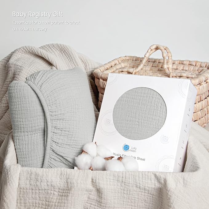 Lulu moon Muslin Crib Sheet Fitted Crib Mattress Sheet for Boys and Girls, 28"x 52" Gentle Gray