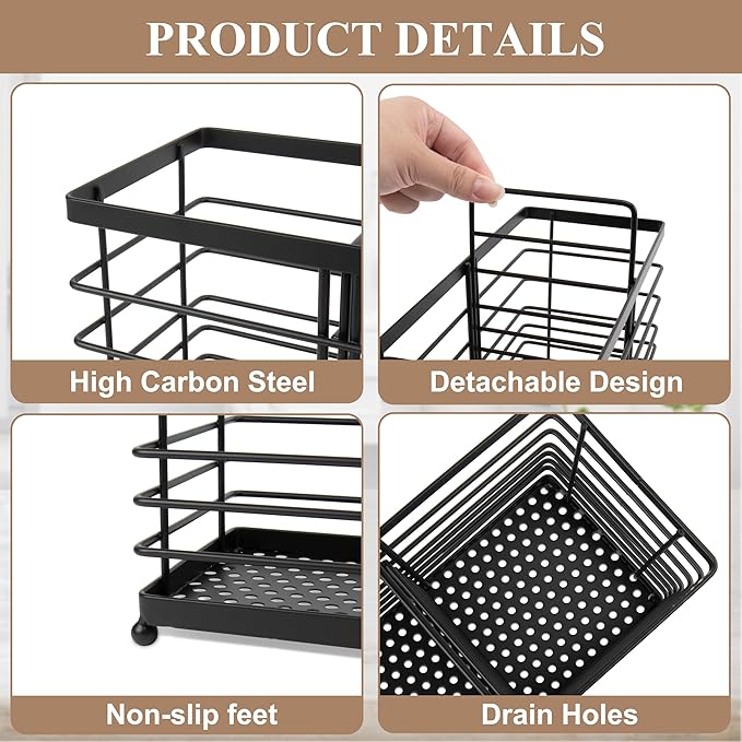 RedCall 4 Compartments Utensil Holder,Extra Large Cooking Utensil Organizer for Countertop,Black Metal Spoon Spatula Holder,Kitchen Tools Storage Holder,Kitchen Decor (4 Compartment)