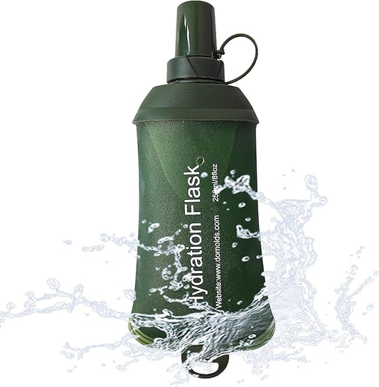 J.CARP 250ml Soft Flask Running Water Bottles, TPU Foldable Running Hydration Flask for Hydration Pack Cycling Hiking Climbing Outdoors Motorbike Green