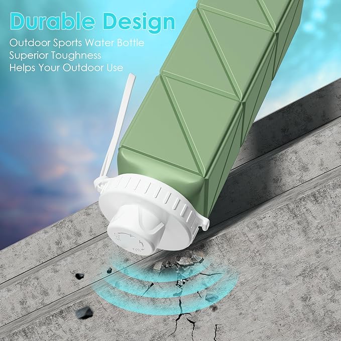 Collapsible Water Bottles 20.7oz Leakproof with Straw Lid Food-Grade BPA-Free Silicone Travel Foldable Water Bottles for Sports Office Gym Hiking Driving 610ML (Light Purple+Army Green)