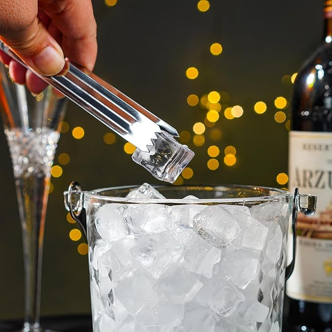 Clear Glass Ice Bucket with Handle and Ice Tong Ice Bucket for Cocktail Bar Accessories Clear Champagne Bucket for Parties