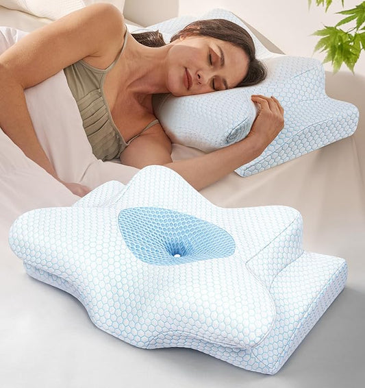Cervical Neck Pillow for Pain Relief, Adjustable Memory Foam Pillows for Side Back Stomach Sleeper, Orthopedic Contour Bed Pillow