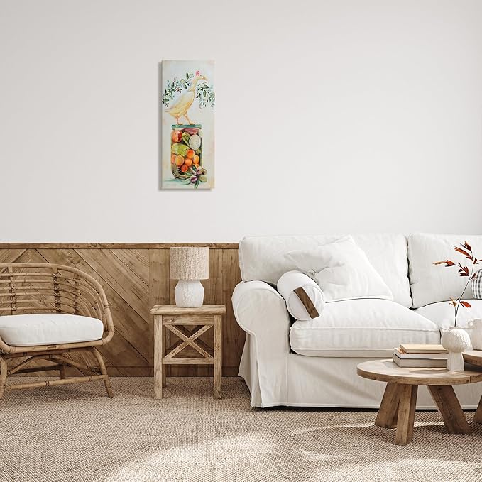 Stupell Industries Female Goose on Vegetable Jar Charming Kitchen, Design by Karen Weber Fine Canvas Wall Art, 13x30, Beige