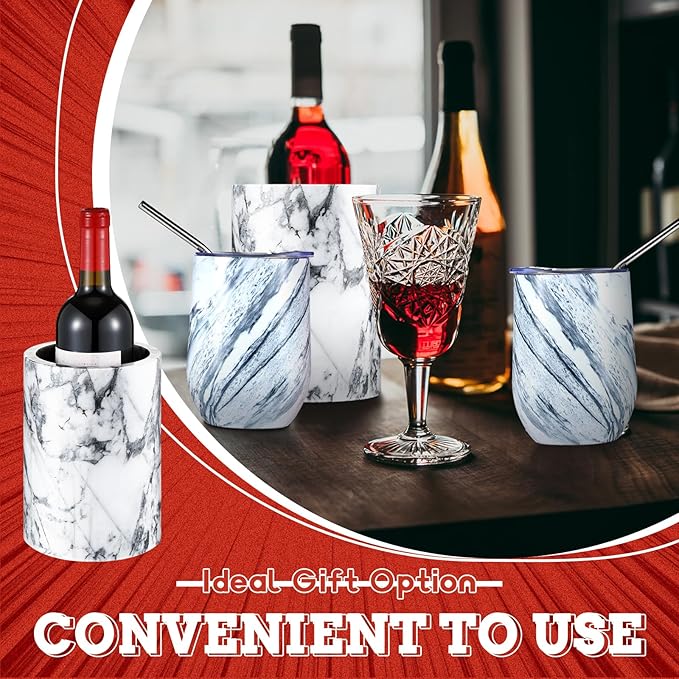Baderke Marble Wine Cooler with 2 Marble Stainless Steel Wine Cup Wine Chiller Portable Wine Bottle Chiller Beverage Chiller Wine Accessories for Wine Lovers Parties Dinner Keep Wine Beverages Cold