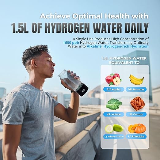 Hydrogen Water Bottle Generator, Improve Water in 3 Minutes, 1600 ppb Hydrogen Water Ionizer with SPE/PEM Technology, Perfect for Home, Office, Gym, Travel, and Drinking (Matt Black)