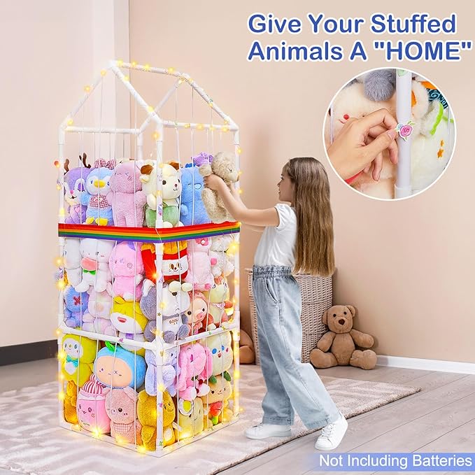 Stuffed Animals Storage Zoo Plushies Toy Storage Organizer Unicorn Castle PVC Stuffed Animals Holder Kids Toy Storage Playroom Nursery Storage Shelf