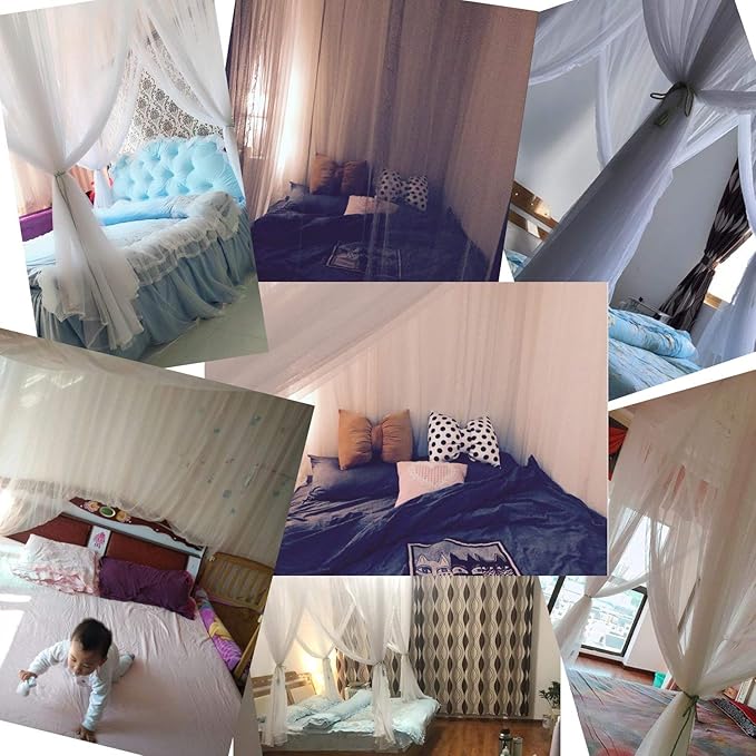 Comtelek Mosquito NET for Bed Canopy, Four Corner Post Curtains Bed Canopy Elegant Mosquito Net Set, Stick Hook &Profession Rope for net, Screen Netting Canopy Curtains, Full/Queen/King/White
