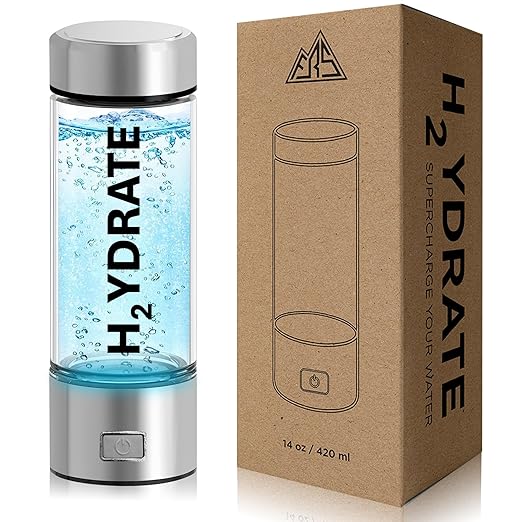 FRS Premium Hydrogen Water Bottle with SPE/PEM Technology. Improve Your Water in 3-Minutes with up to 1680 ppb of Molecular Hydrogen. Portable 420 mL, Stainless Steel, Rechargeable Design.