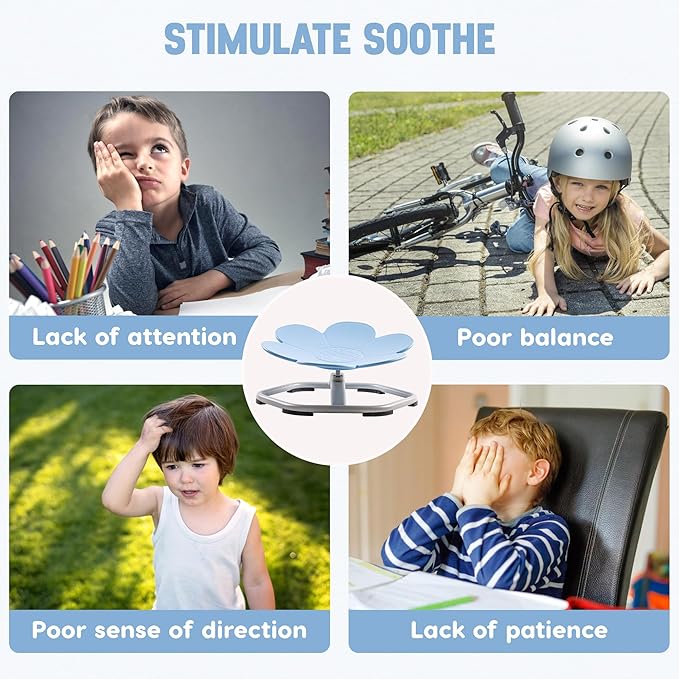 ROBUD Kids Sensory Swivel Chair, Autism Kids Swivel Chair with Non-Slip Design, Training Body Coordination, Flower Shape Wobble Chair, No Assembly, Blue