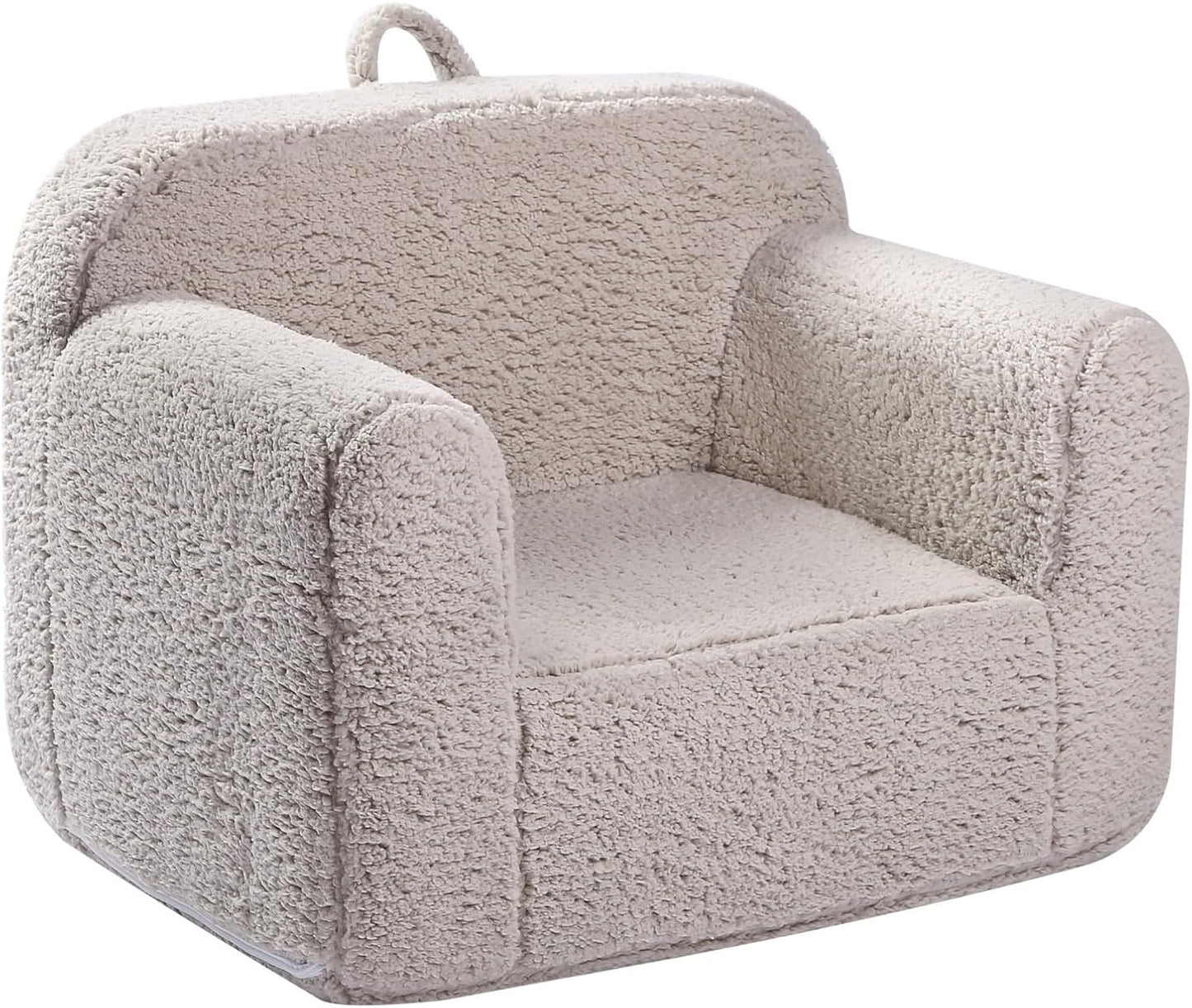 Kids Snuggly-Soft Sherpa Chair, Cuddly Toddler Foam Chair for Boys and Girls, Light Grey