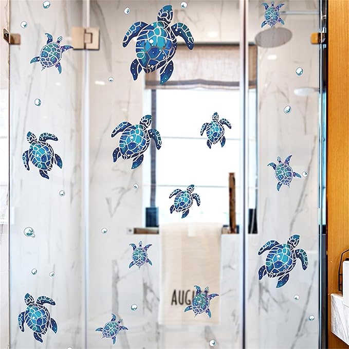 Waterproof Removable Watercolor Turtles Vinyl Wall Decal for Nursery Kidsroom School Classroom Livingroom Bedroom Bathroom Sea Life Sticker in Coastal Ocean Theme