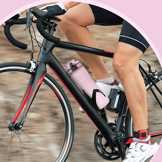 OLDLEY 25 oz Water Bottle, Motivational Water Bottle with Time Marker, Sports Water Bottle With Strap, Leakproof & BPA Free Large Water Bottles for School, Gym, Travel, Outdoor, Tritan,Pink