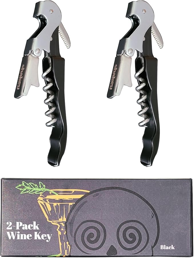 Shakey Wine Key! - Professional Waiter's Corkscrew Wine Bottle Opener with Foil Cutter (2-Pack)