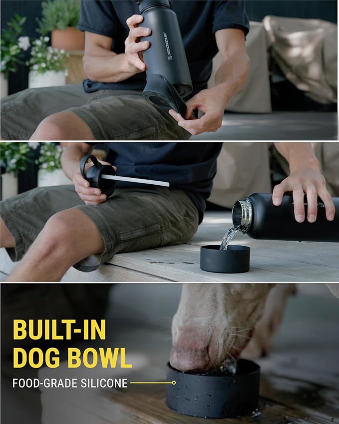 Scosche MFMS22 MagicMount Flask 22oz Stainless Steel Hot & Cold Insulated Sport Water Bottle w/Magnetic Mount Tripod Phone Stand Compatible w/MagSafe iPhone for Cup Holder/Gym/Men/Women/Travel/White