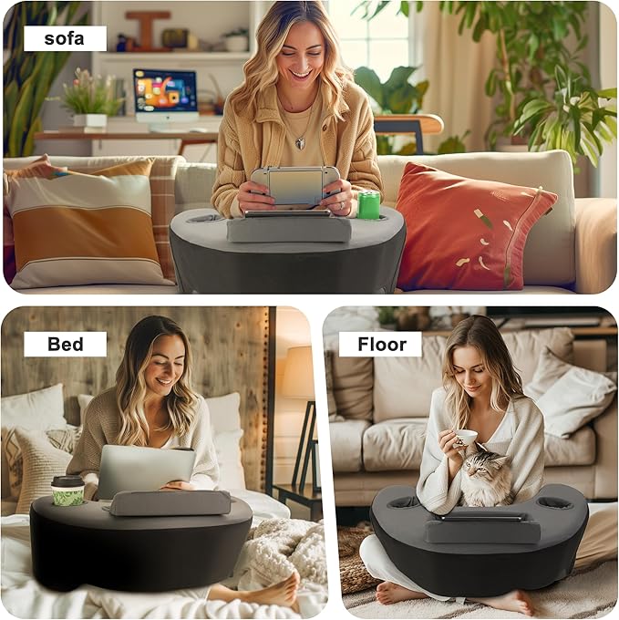 Reading Pillow for Lap, Memory Foam Gaming Pillow, Arm Rest Pillow with 2 Side Pockets&Cup Holders, Large Arm Rest Pillow for Gaming, Reading, Working Sitting in Bed Floor Sofa