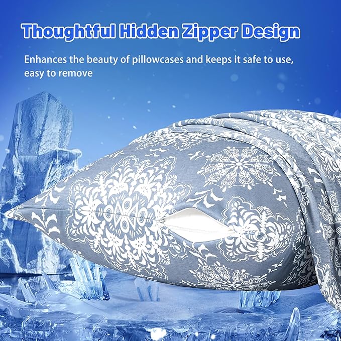 Cooling Pillow Cases for Hot Sleepers - Double Side Arc-Chill Q-Max>0.5 Cooling Fiber Cool Pillow Cases 2 Pack - Breathable Soft Cold Pillow Cases with Hidden Zipper (20" x 26")