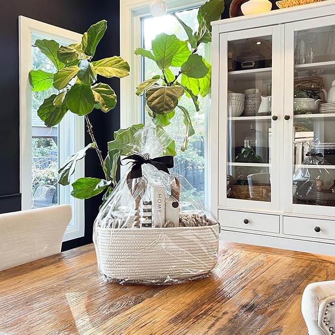 CHICVITA White Woven Basket Baby Gift Basket for Toys, Towels, Books, Rope Storage Basket for Living Room, Bathroom, Decorative Basket for Nursery