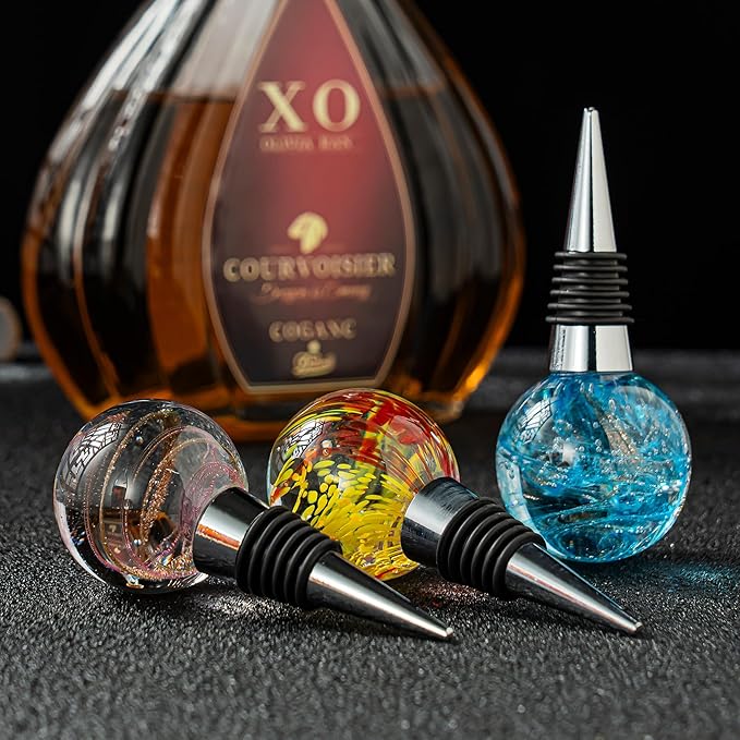 Murano Glass Wine Stoppers, Reusable Wine Bottle Stopper Champagne Stoppers, Perfect Kitchen Wine Decor Wine Accessories Gifts for Men and Women (Brown)